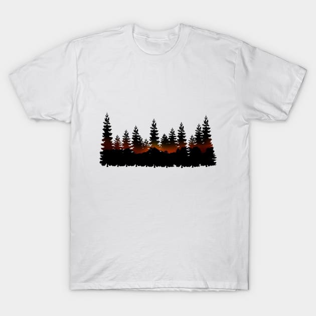 Pine Trees Double Exposure Sunset T-Shirt by euglenii